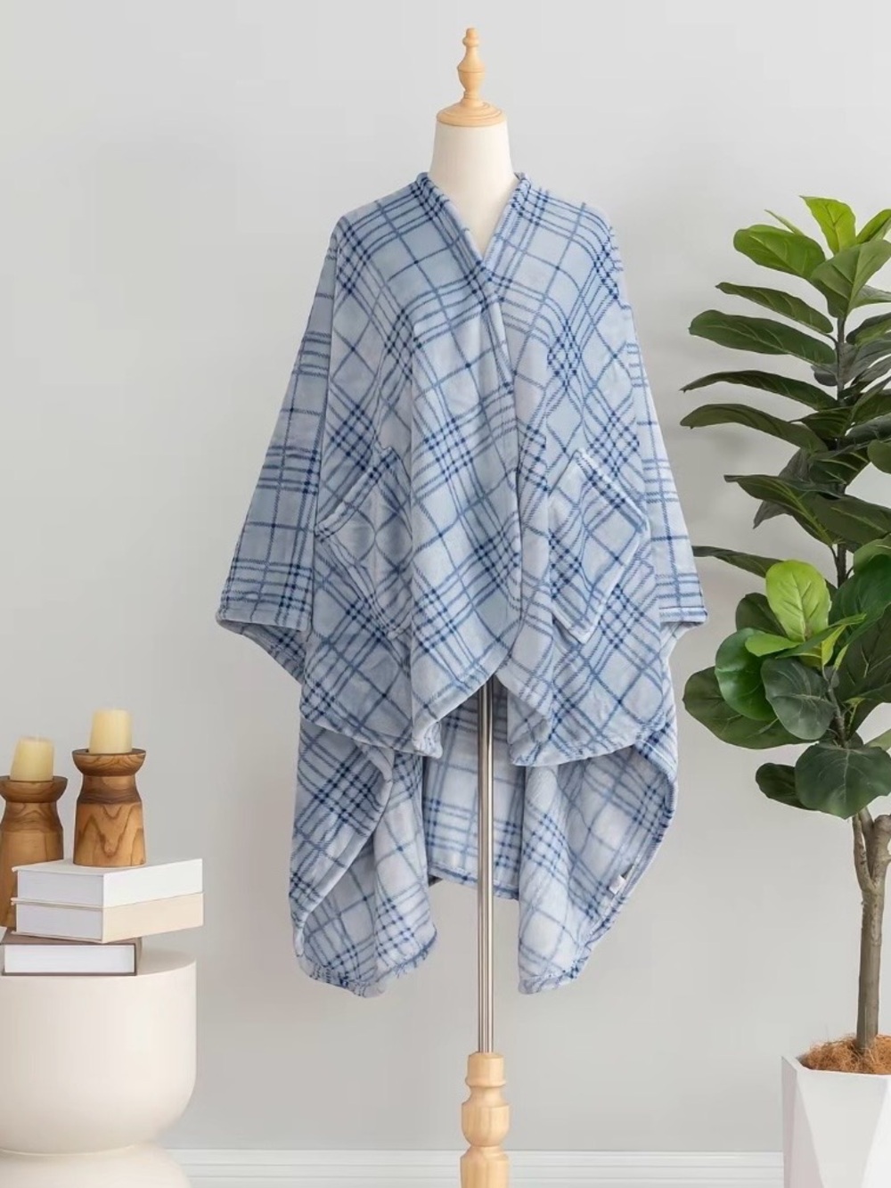 Berkshire Light Blue and Navy Plaid Wearable Throw